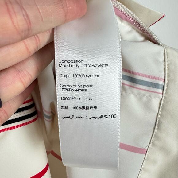 3.1 PHILLIP LIM | Ivory Red Striped Stand Collar Cap Sleeve Tie Hem Designer Top - Picture 14 of 15